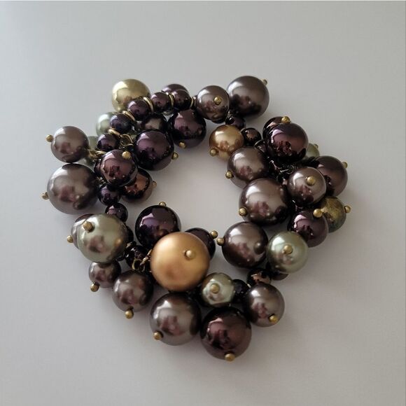 Bracelet Bauble Stretch Deep Plum, Bronze, Brown & Gold Baubles Bracelet #0049 - Picture 3 of 11